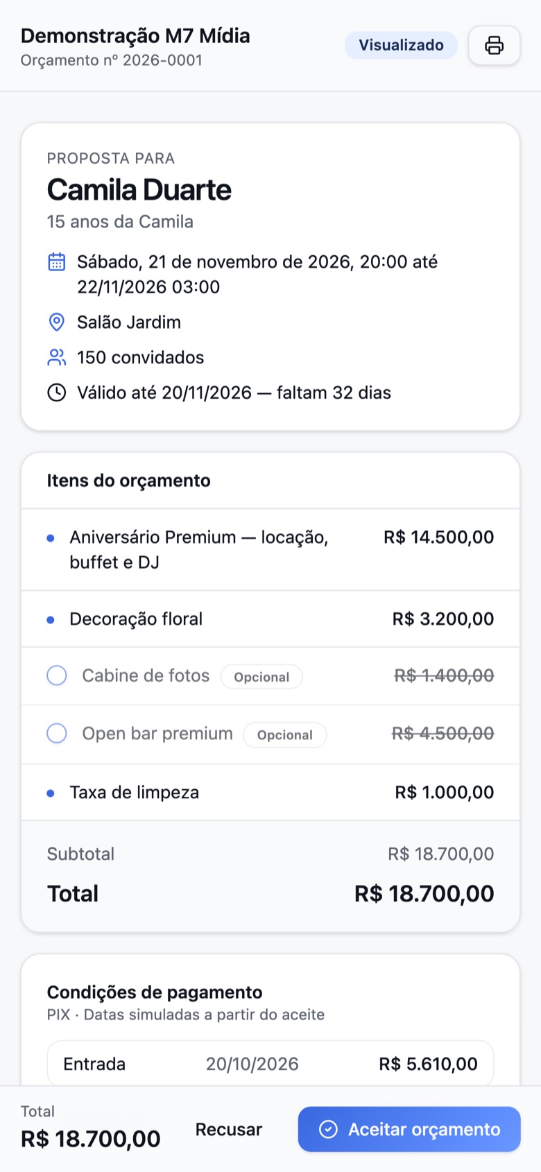 Orçamento online no celular
