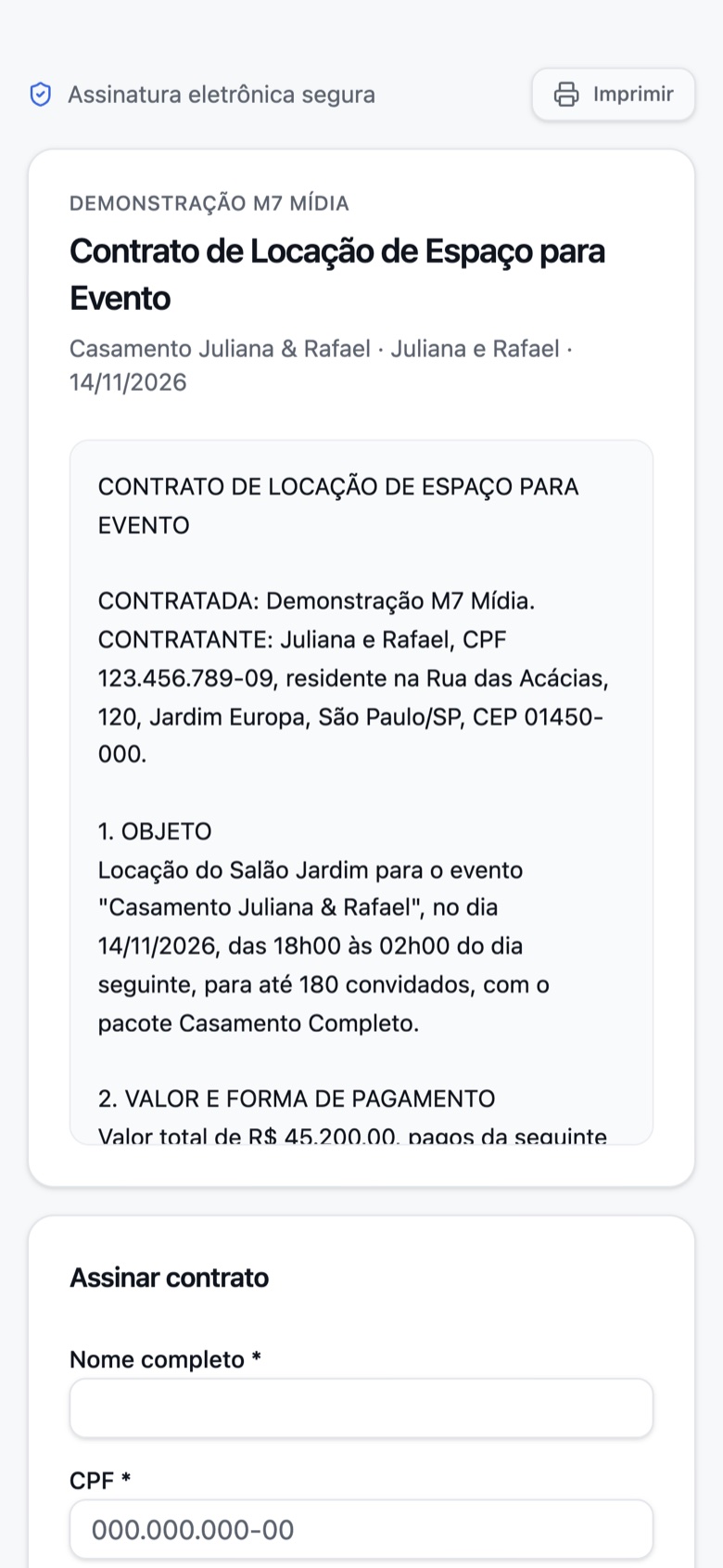 Contrato com assinatura eletrônica no celular